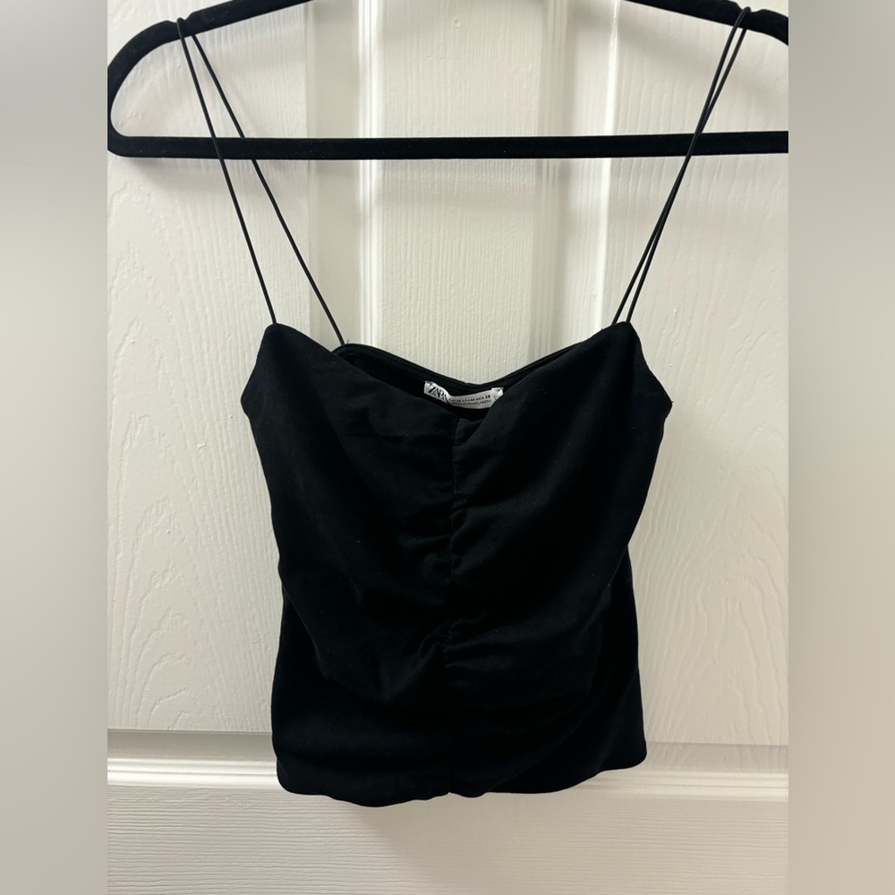 Zara black ruched spaghetti top